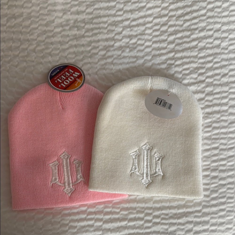 Kids Pink and White Beanie Set